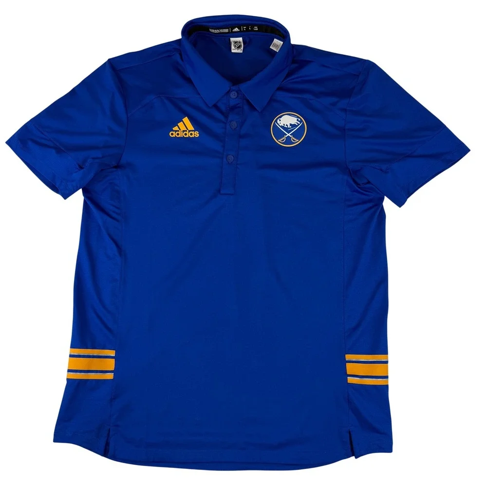 Adidas Polo Shirt Mens Large Blue Buffalo Sabres NHL Aeroready Performance